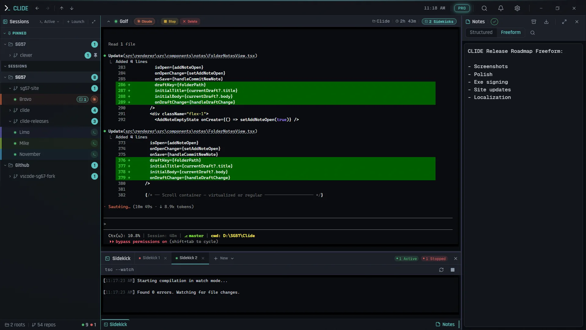 Clide terminal session showing Concierge monitoring output patterns