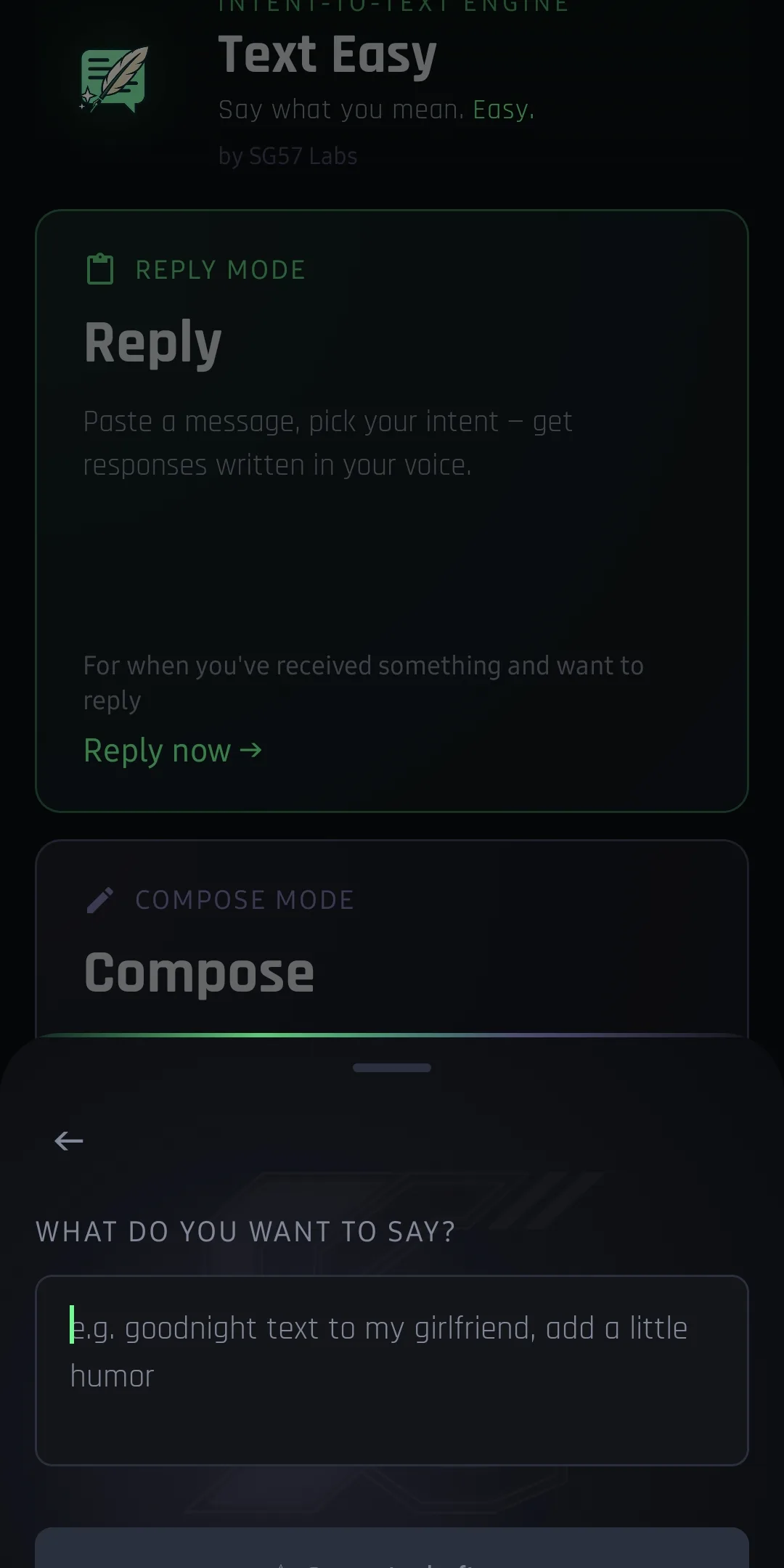 Compose mode for writing messages from scratch