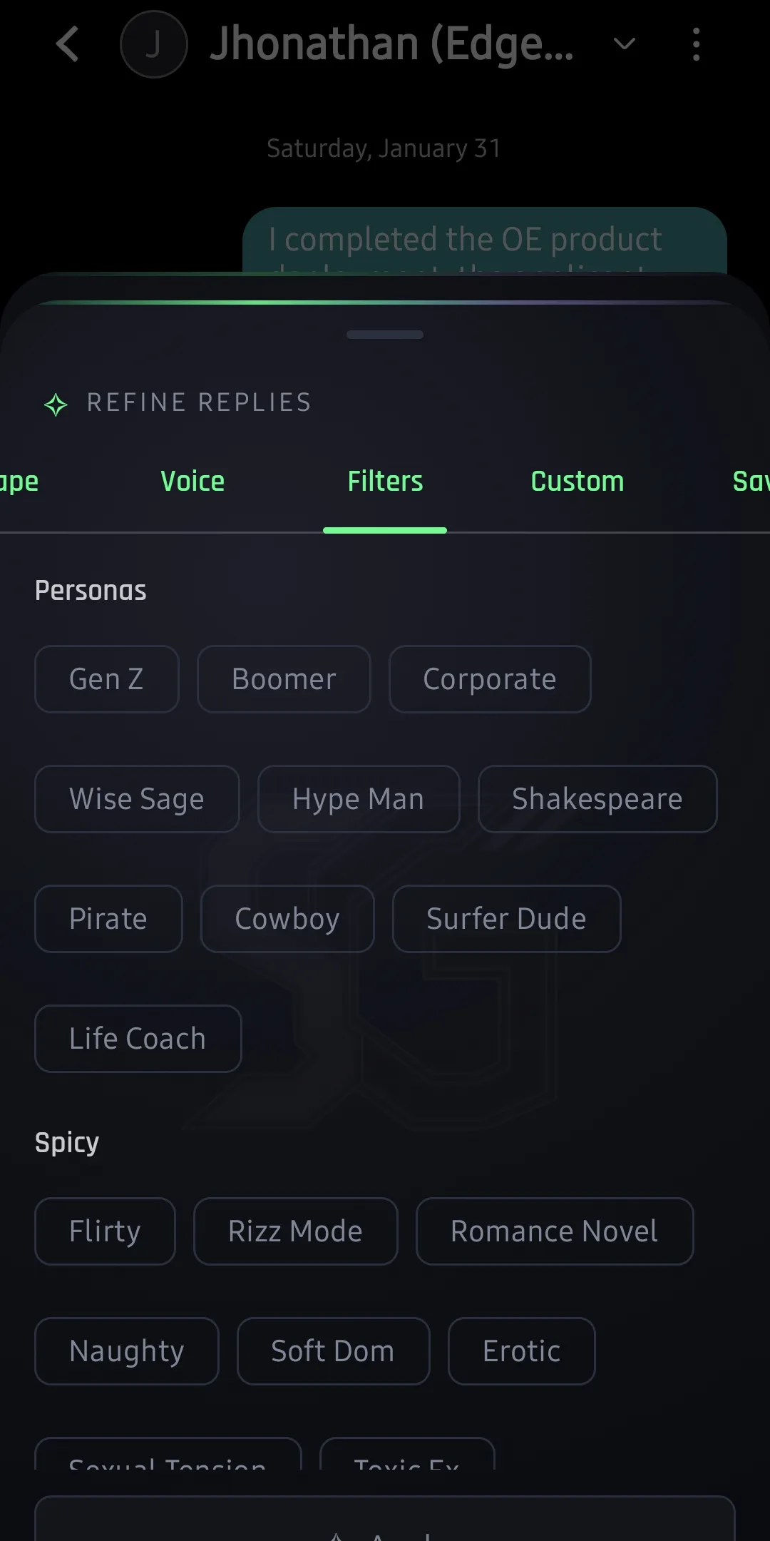 Refinement panel with tone and style controls